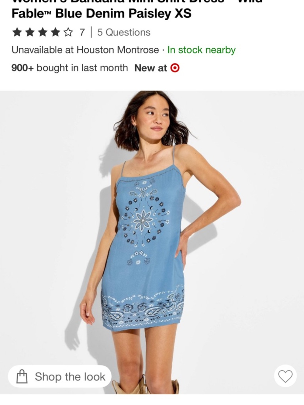 BRAND NEW XS Blue Denim Paisley Bandana Mini Dress